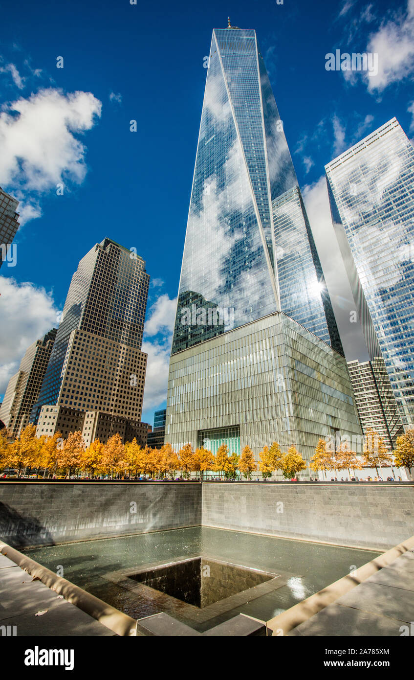 9/11 Memorial. The footprint of one of the towers. New York City