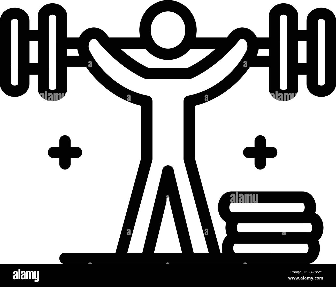 Man lift up dumbbell icon, outline style Stock Vector