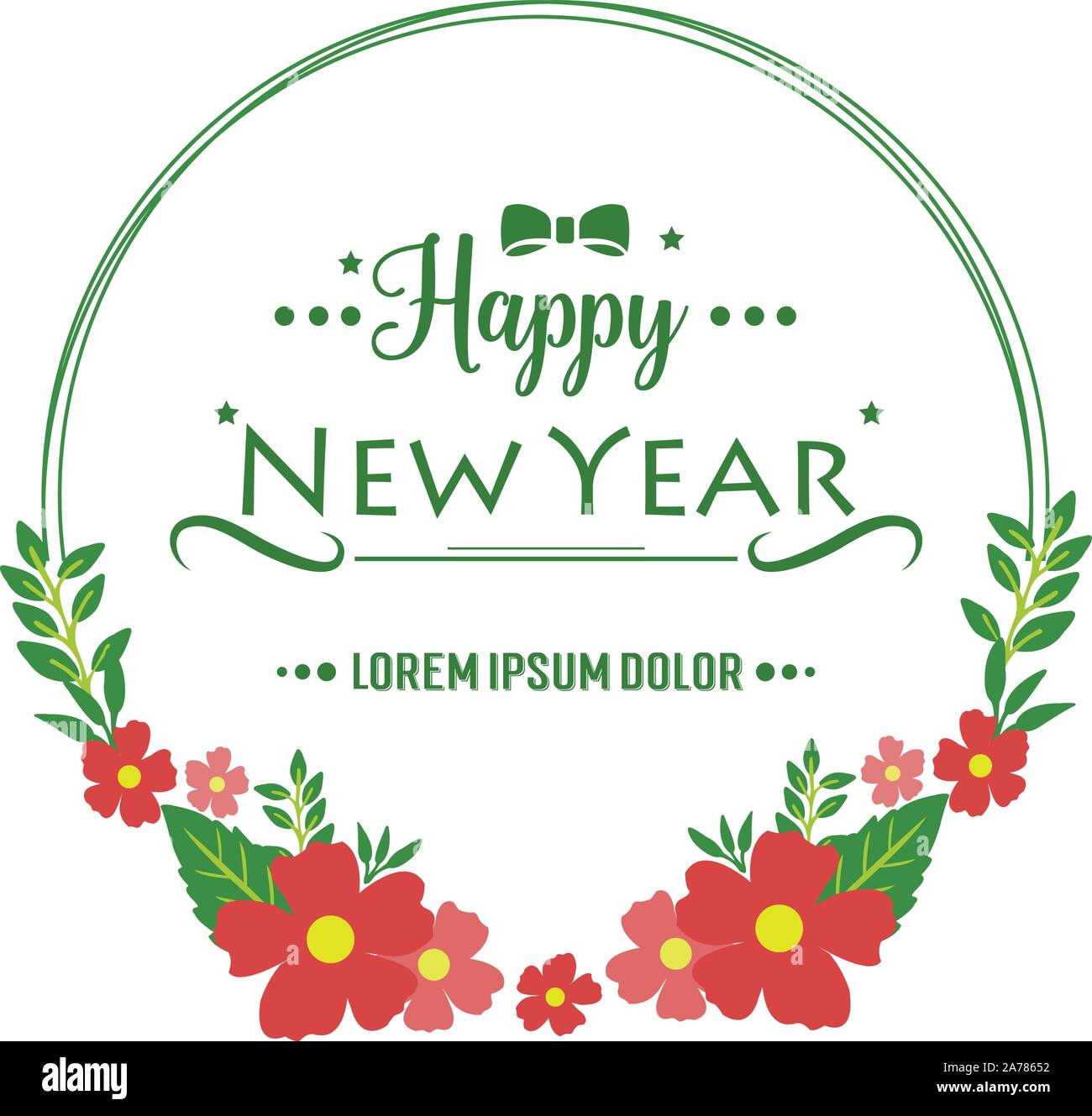Text happy new year, with beautiful green leafy flower frame. Vector ...
