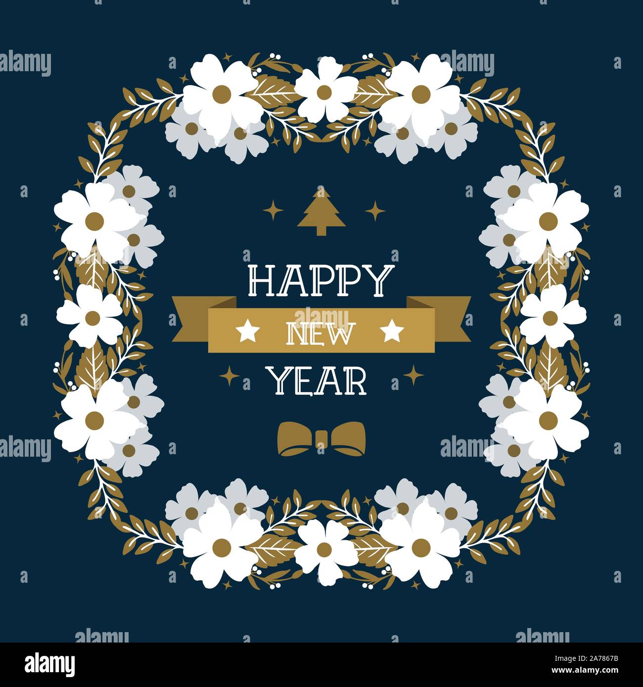Happy new year greeting card with vintage white flower frame design ...