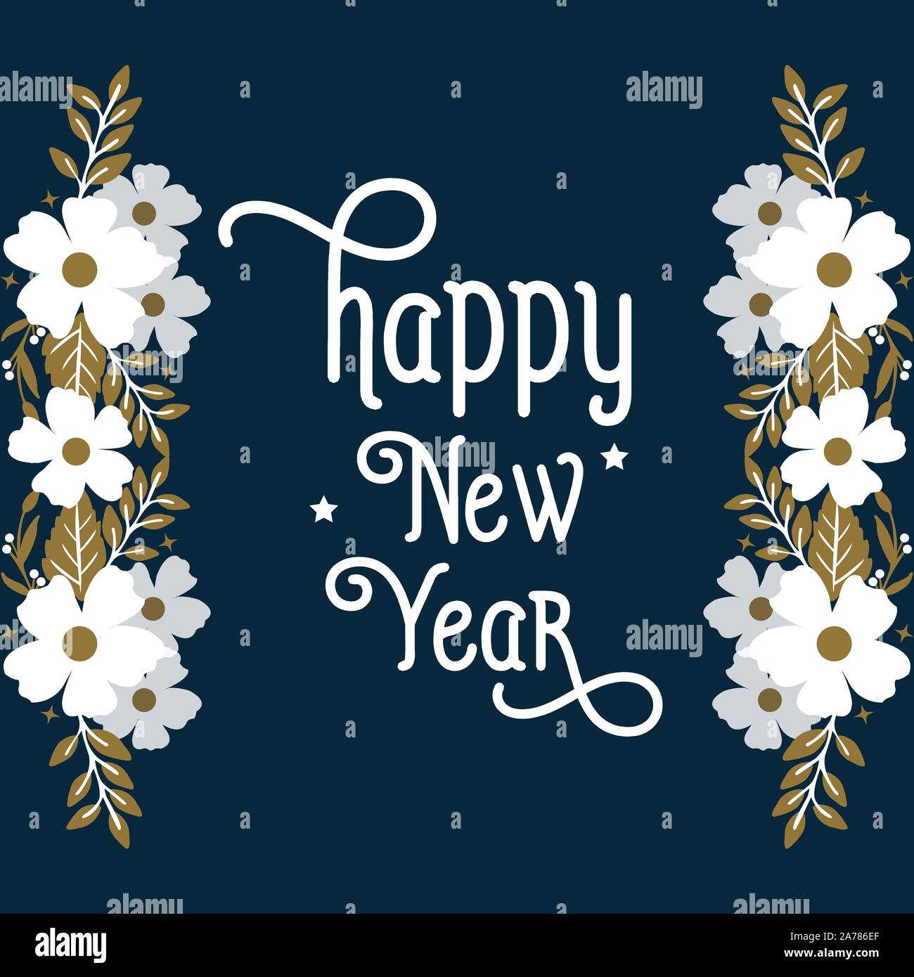 Happy new year greeting card with vintage white flower frame design ...