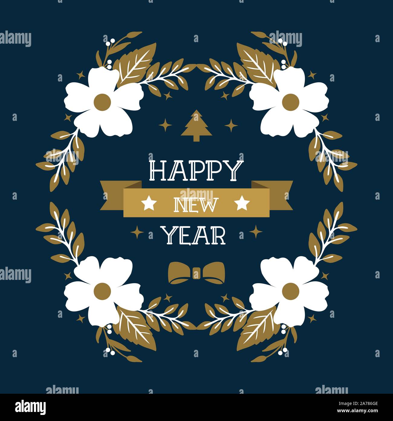 Happy new year greeting card with vintage white flower frame design ...