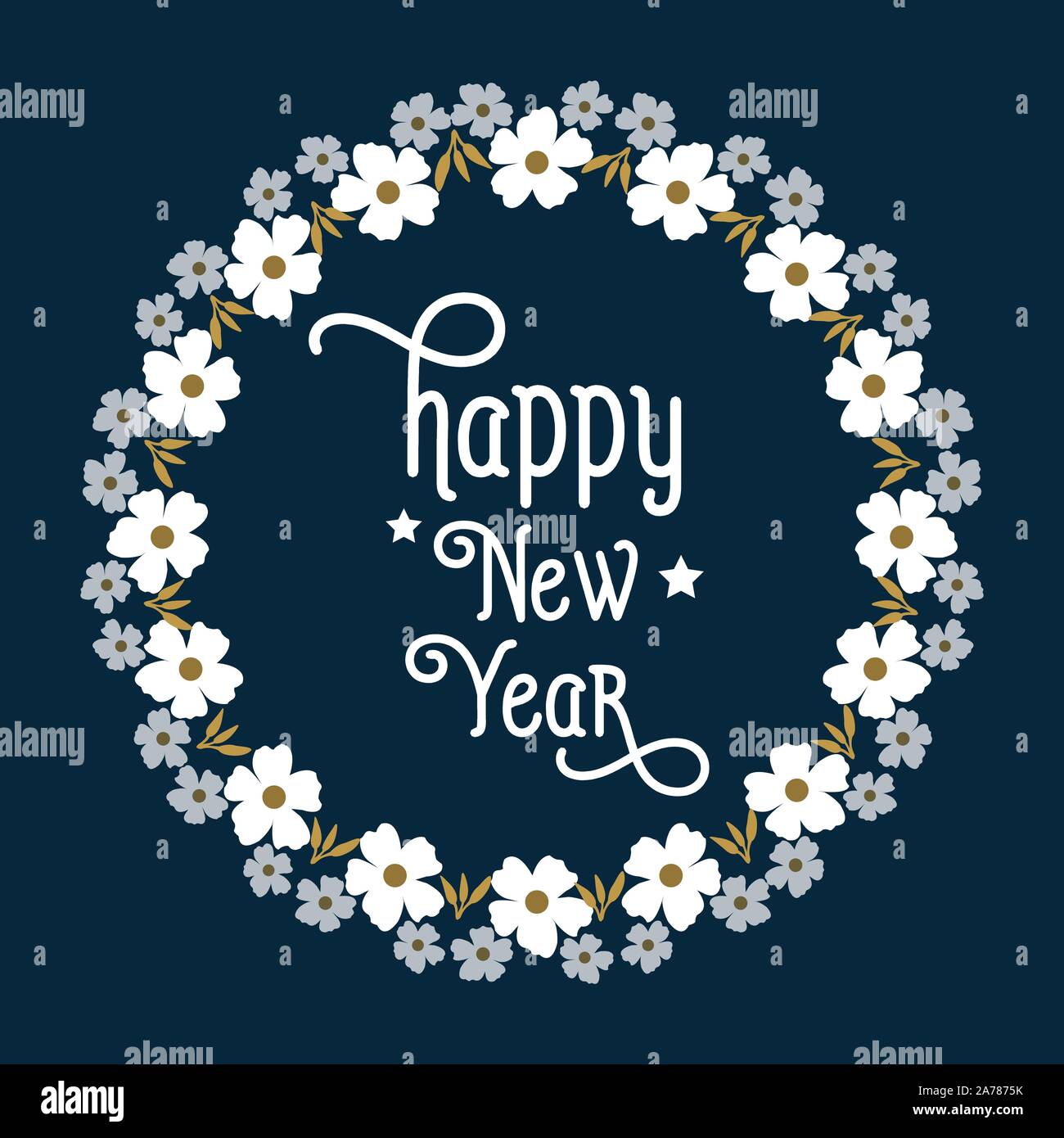 Decoration element of card happy new year with elegant leaves flower ...