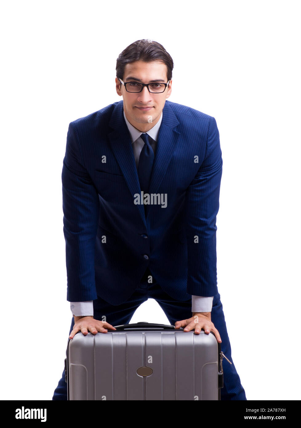 The young businessman with suitcase isolated on white background Stock ...