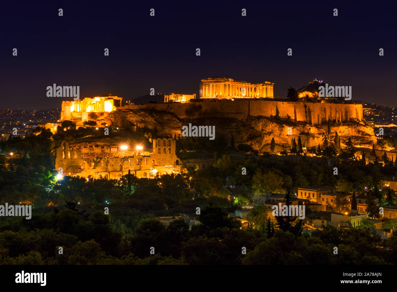 Greece. Athens. Acropolis. Parthenon. Night lights Stock Photo