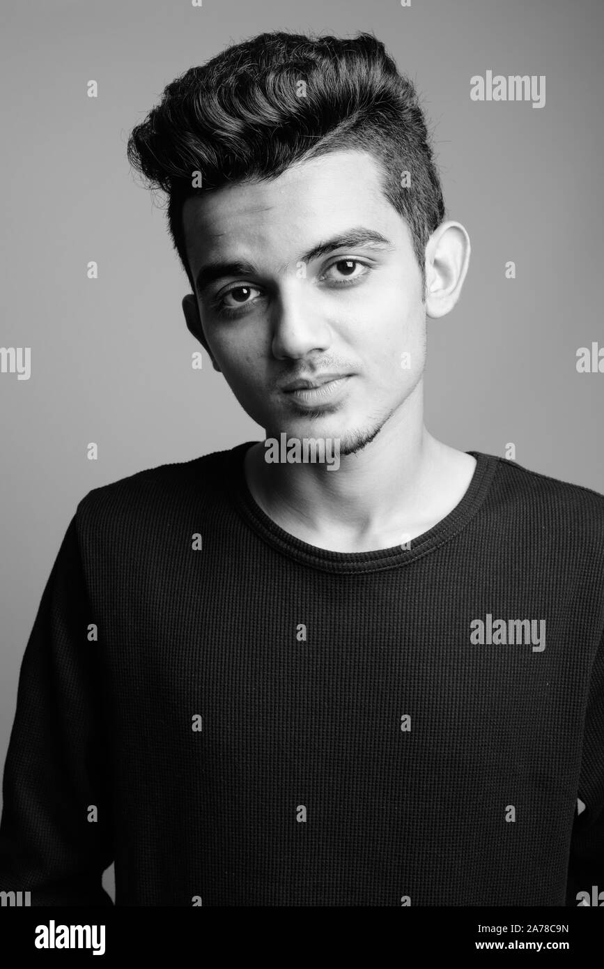 Portrait of young Indian man in black and white Stock Photo - Alamy