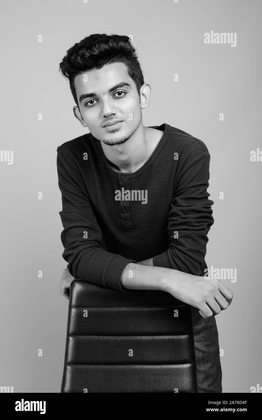 Portrait of young Indian man in black and white Stock Photo - Alamy