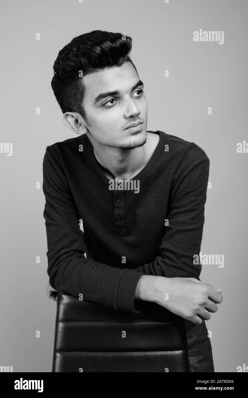 Portrait of young Indian man in black and white Stock Photo - Alamy
