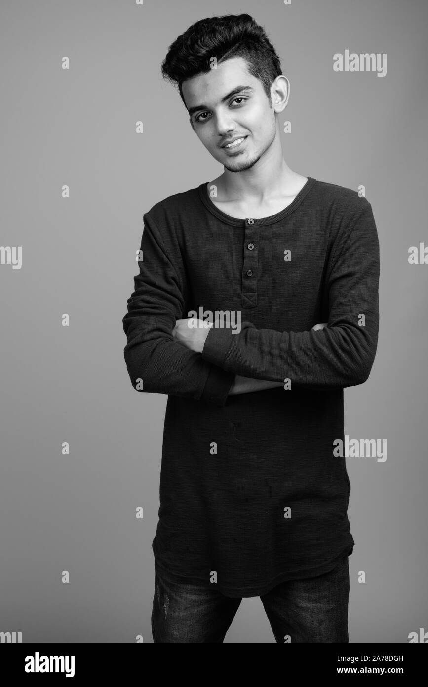 Portrait of young Indian man in black and white Stock Photo - Alamy