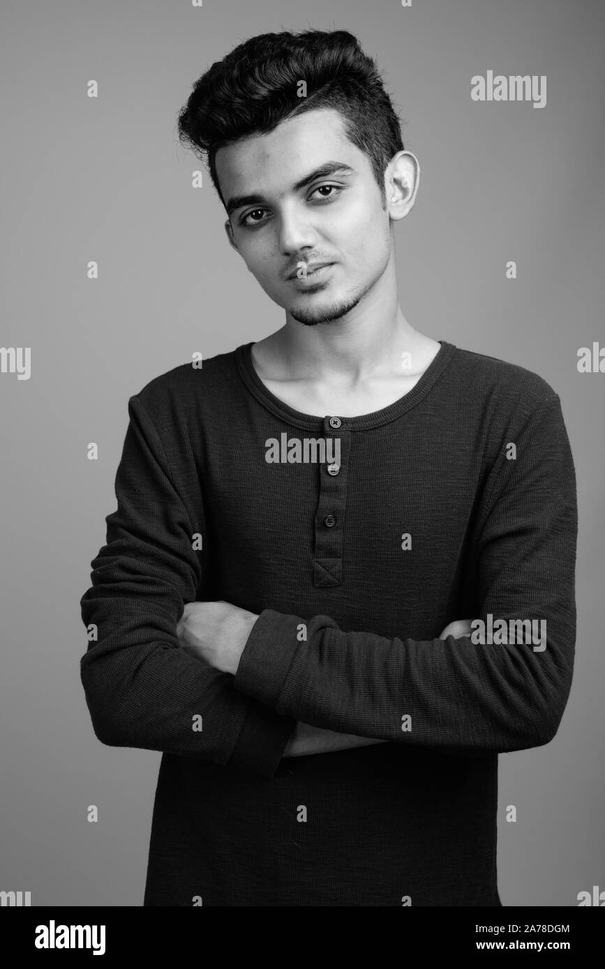 Portrait of young Indian man in black and white Stock Photo - Alamy
