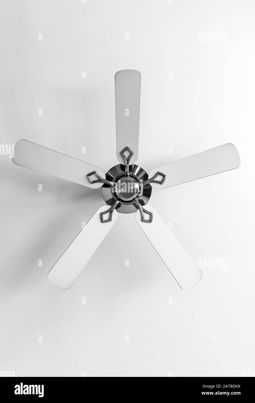 White ceiling fan vertical photo soft light gray shadow Stock Photo