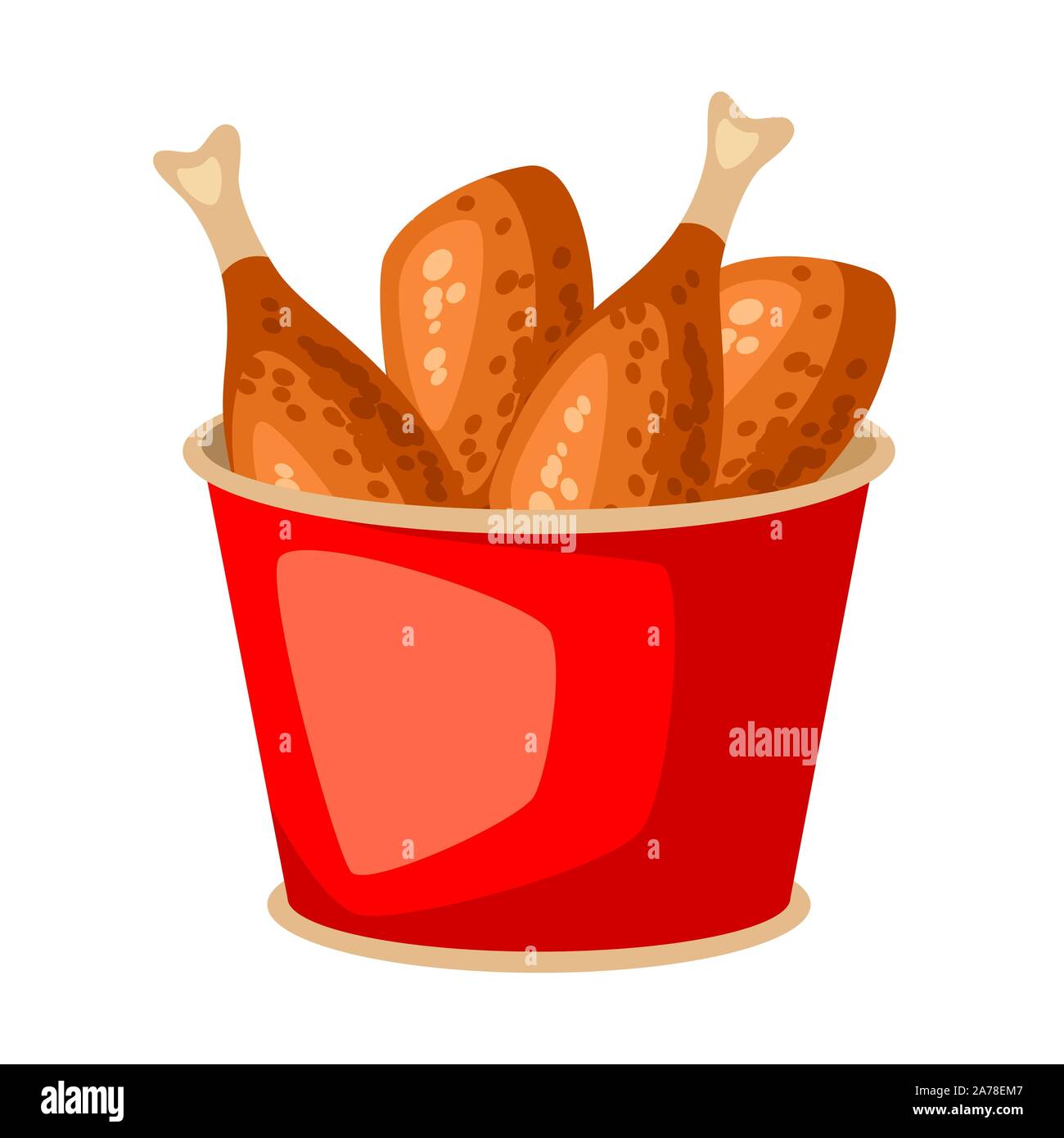Fried chicken in red bucket. Fast food snack. Stock Vector