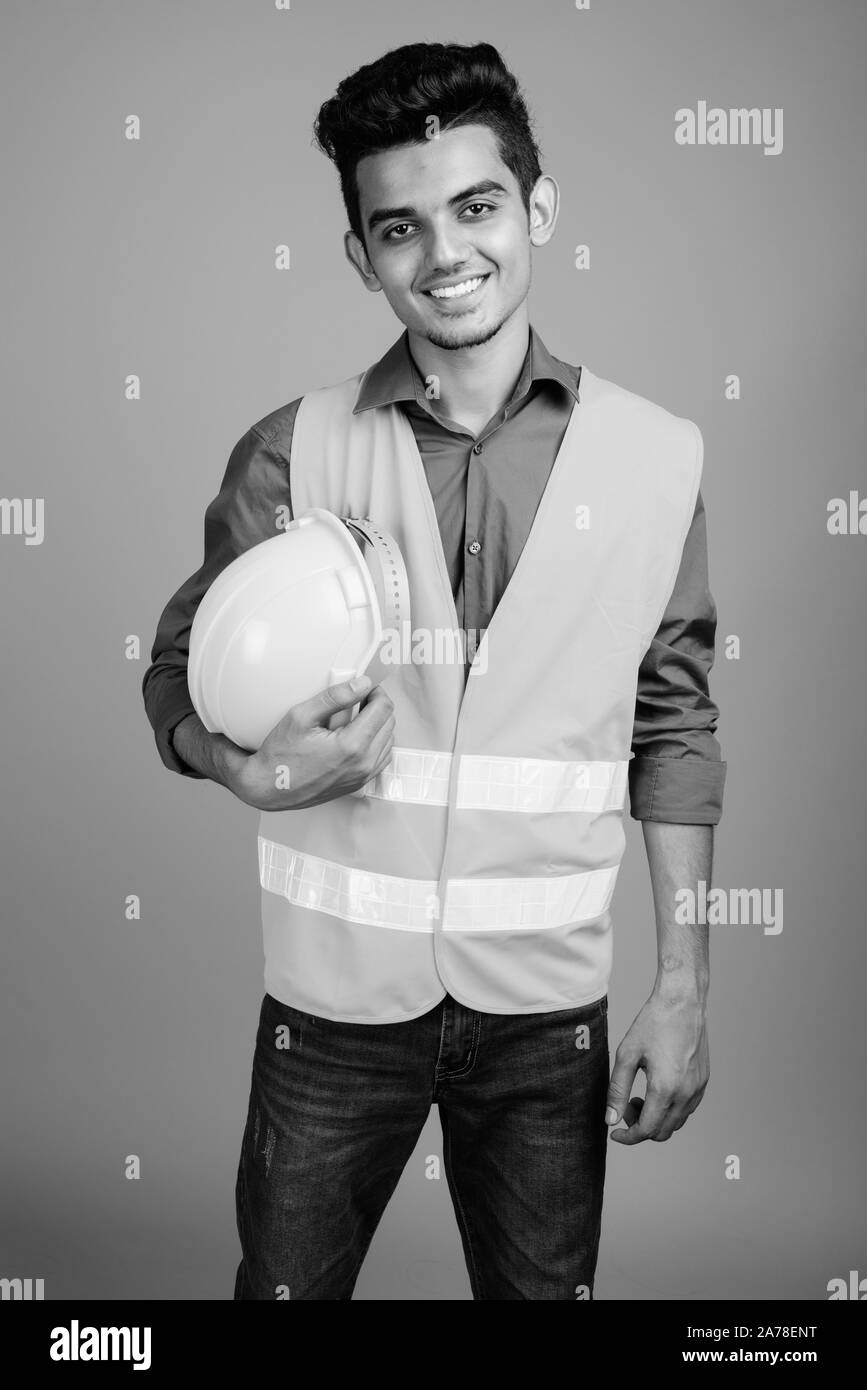 Happy worker man in Black and White Stock Photos & Images - Alamy