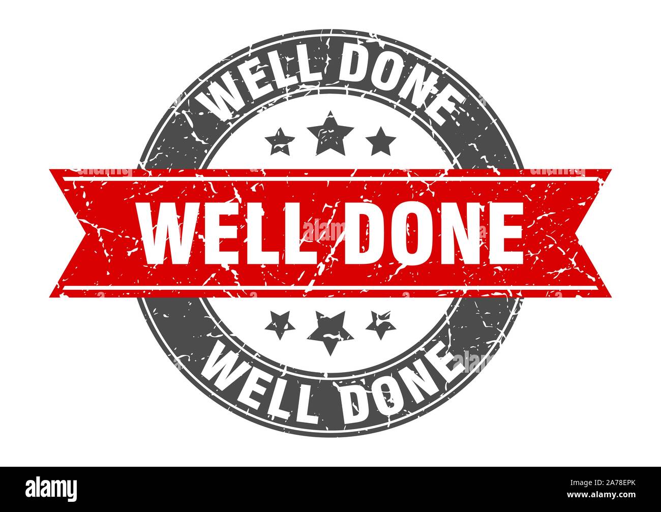 well done round stamp with red ribbon. well done Stock Vector