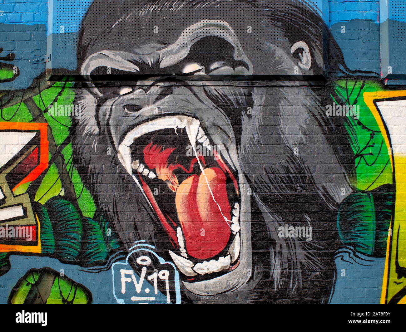 Urban graffiti gorilla, manchester ship canal salford Stock Photo