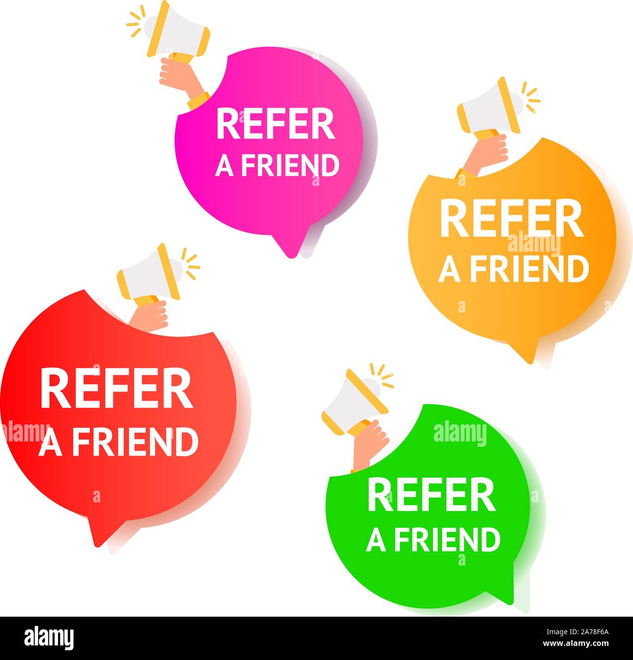 Referral program inviting a friend. Air gradient message bubbles with referral program text and microphone on a white background. Stock Vector