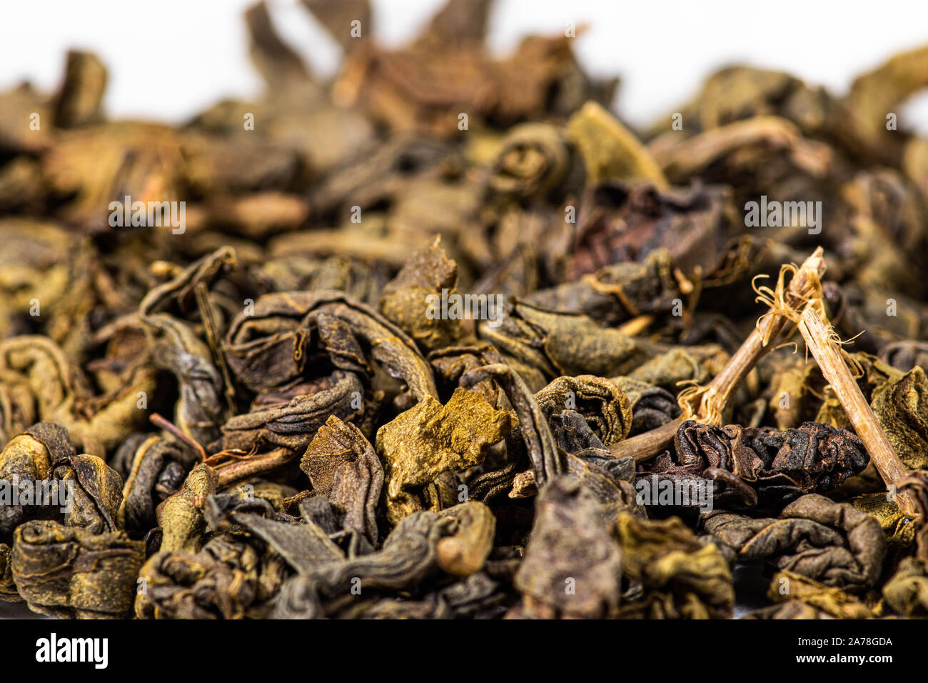 Close up  of Ceylon green tea - Gun powder (GP01) Pure sri lankan green tea - best quality green tea Stock Photo