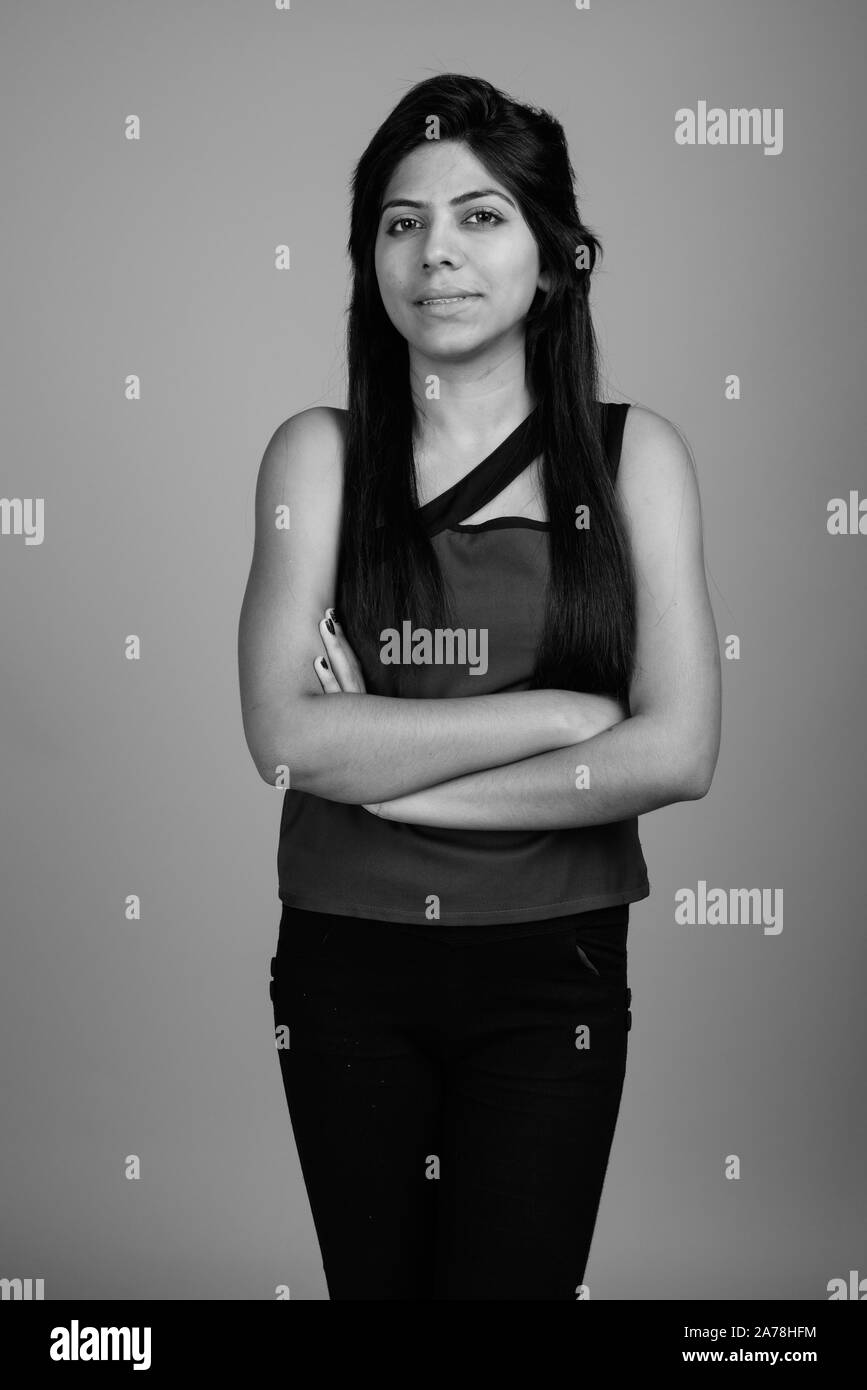 Portrait of young Indian woman in black and white Stock Photo - Alamy