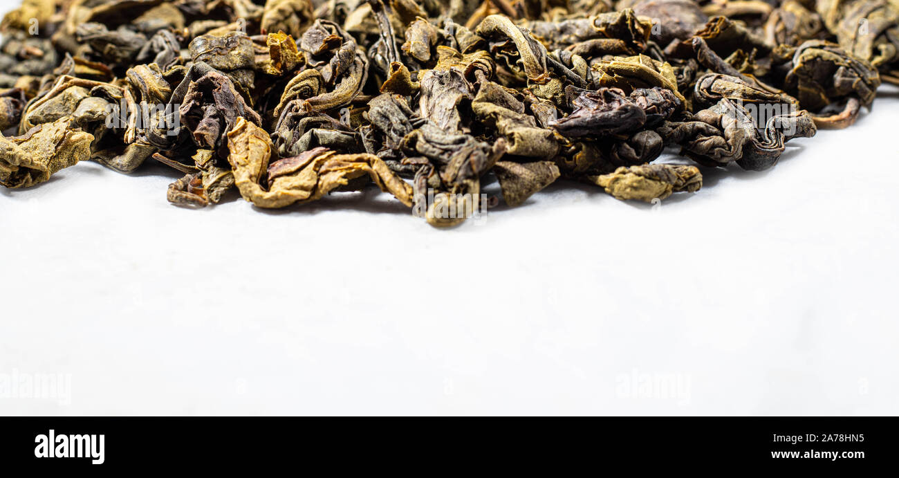 Close up  of Ceylon green tea - Gun powder (GP01) Pure sri lankan green tea - best quality green tea Stock Photo