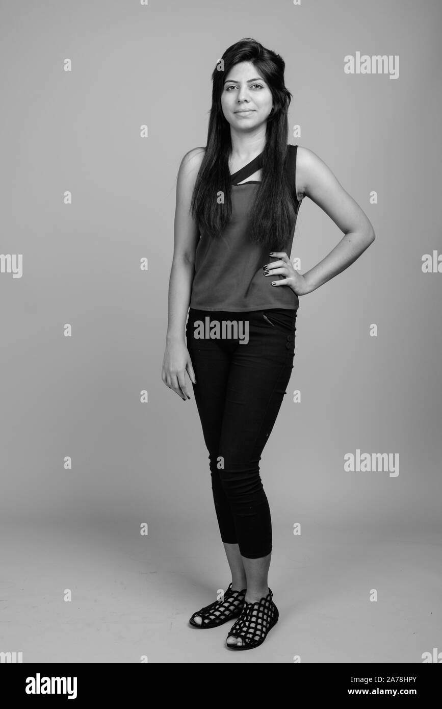Indian girl with long black hair Black and White Stock Photos & Images ...