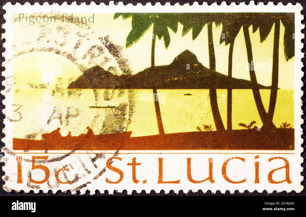 Tropical islands on postage stamp of St.Lucia Stock Photo - Alamy
