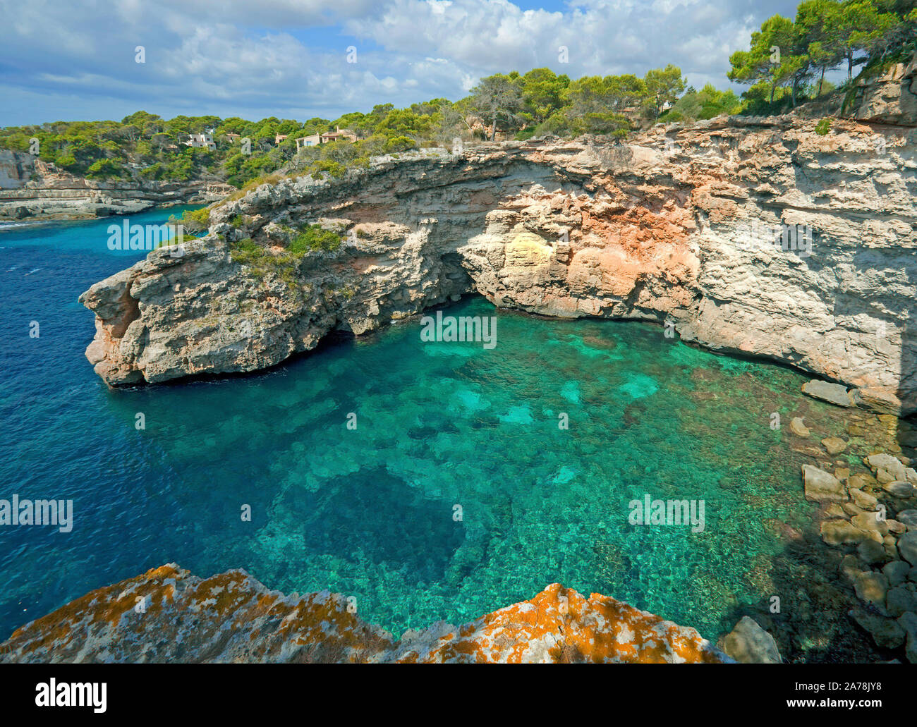 Rocky coastline at Cala Santanyi, Mallorca, Balearics islands, Spain Stock Photo