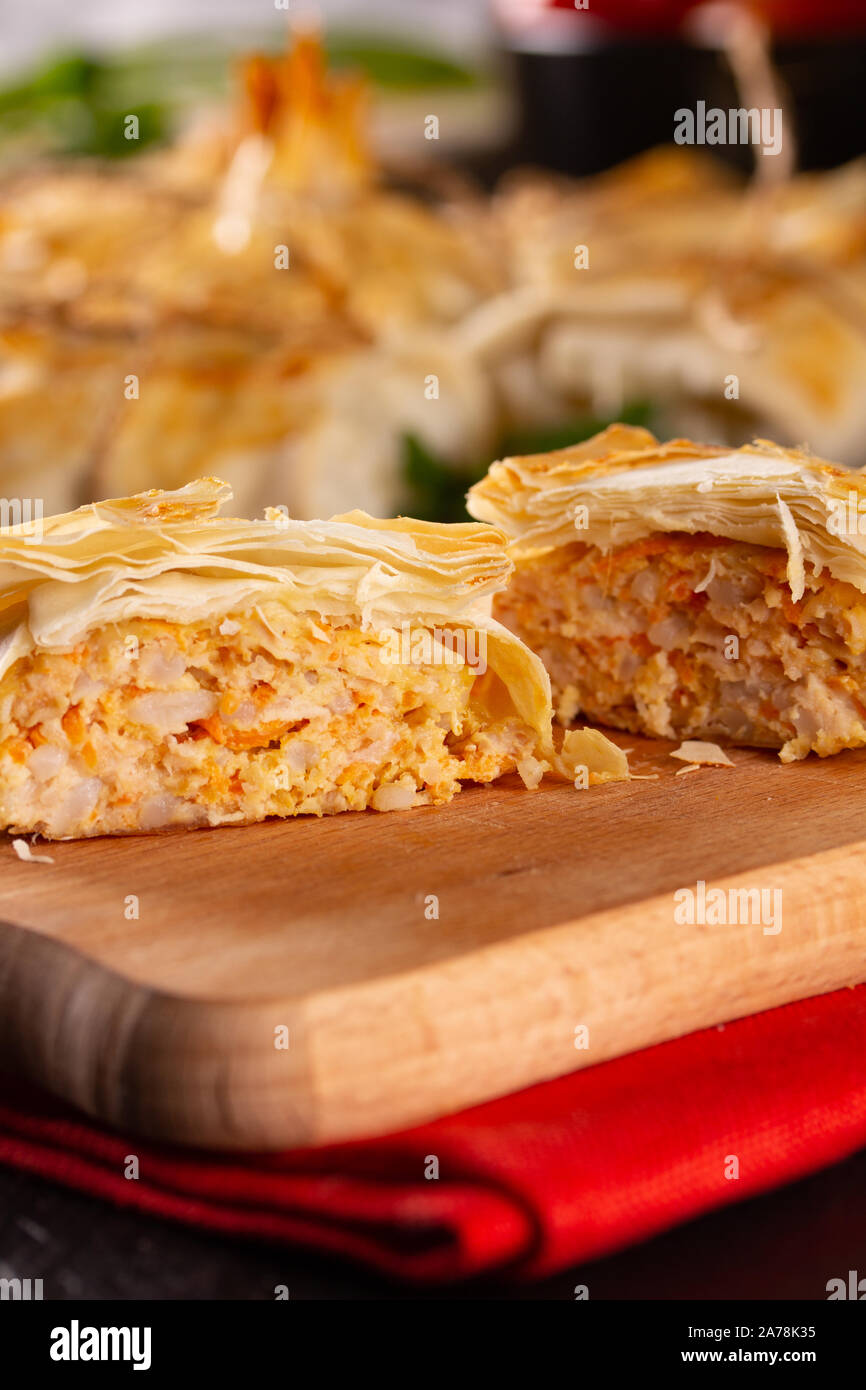 Chicken mince cutlet in fillo dough Stock Photo