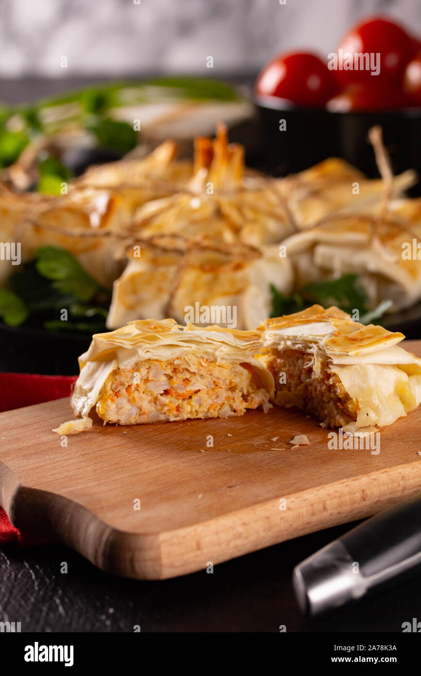 Chicken mince cutlet in fillo dough Stock Photo