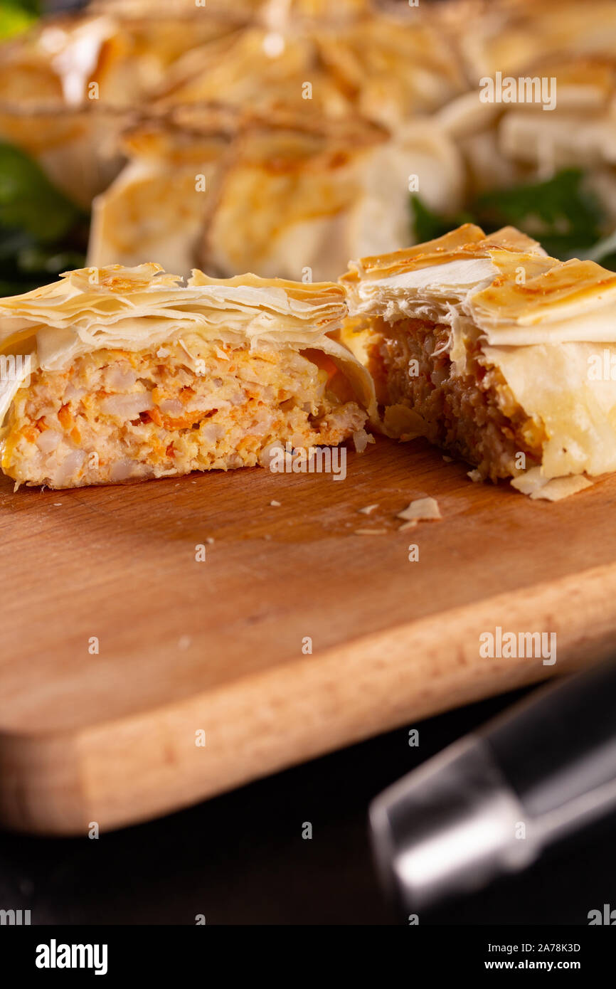 Chicken mince cutlet in fillo dough Stock Photo