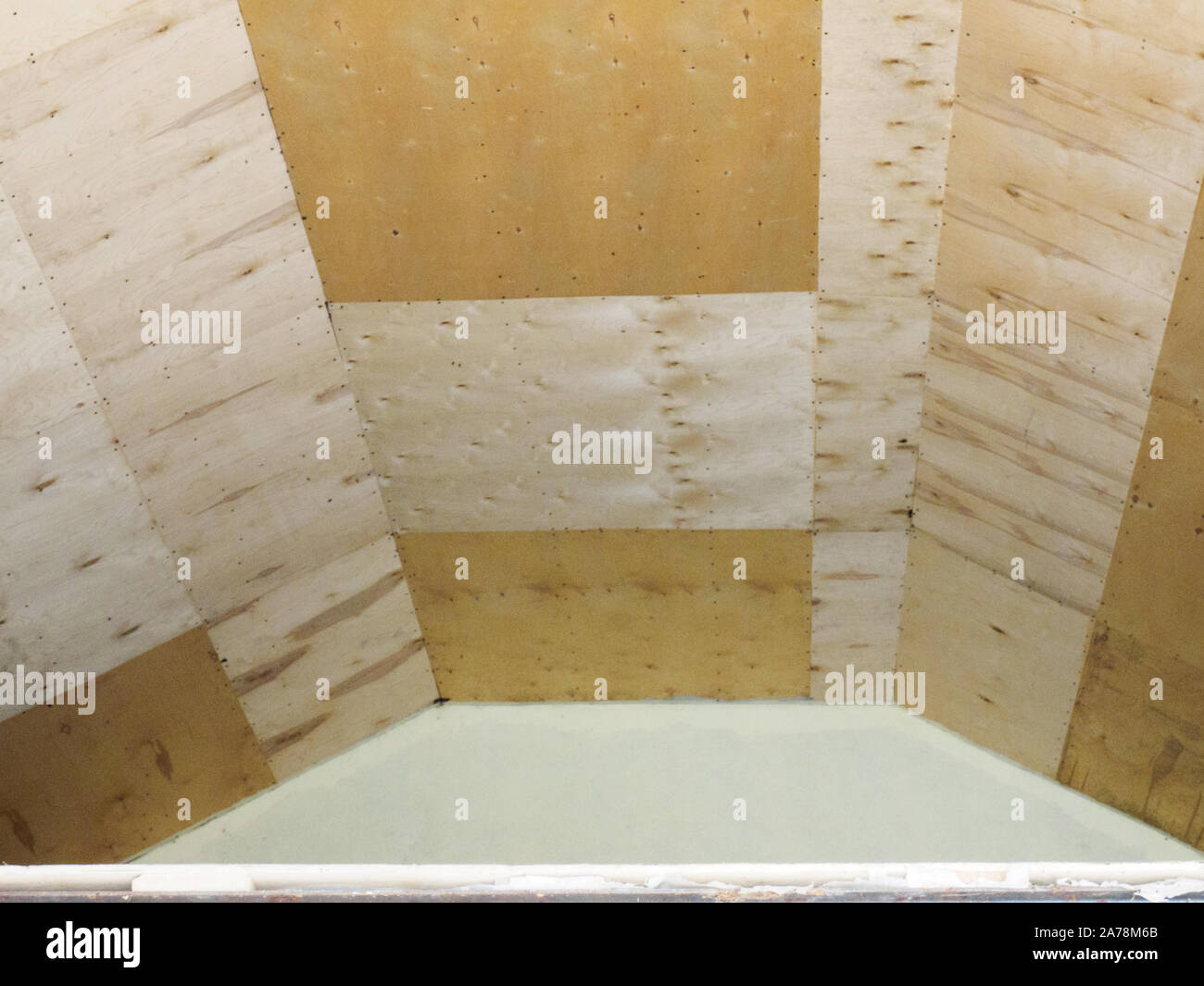 Plywood roof in the garage yellow color Stock Photo Alamy