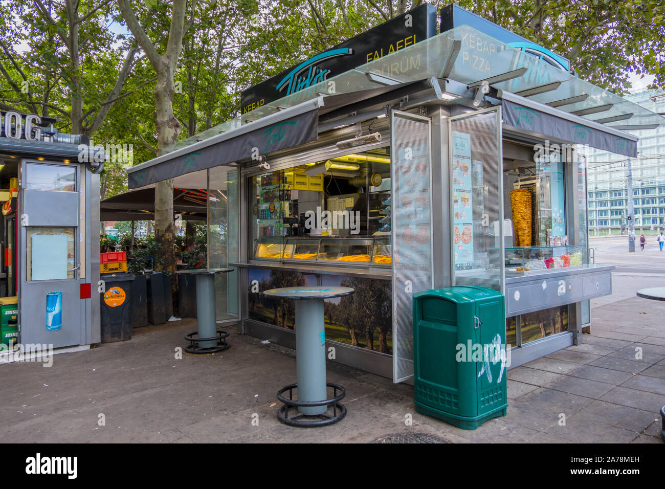 Kebab fast food stand, Schwedenplatz, Vienna, Austria Stock Photo