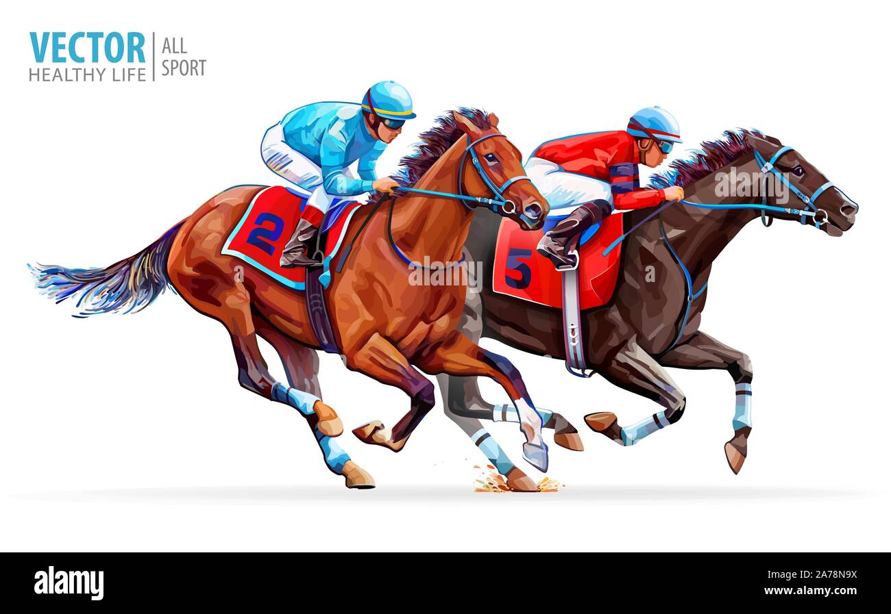 Two racing horses competing with each other. Sport. Champion