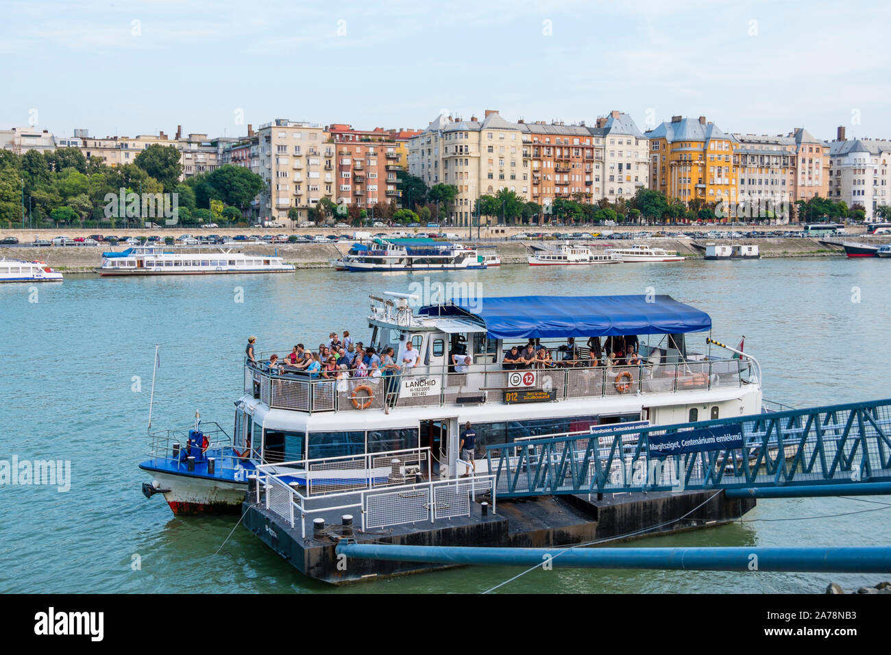 Margaretsziget boat pier, Margaret island, Budapest, Hungary Stock