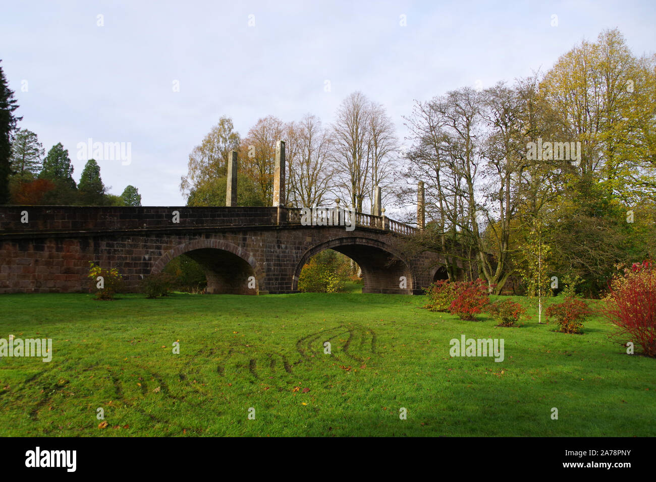 The Avenue Bridge in the grounds of Dumfries House in Ayrshire. John Adam designed, elliptical bridge Stock Photo