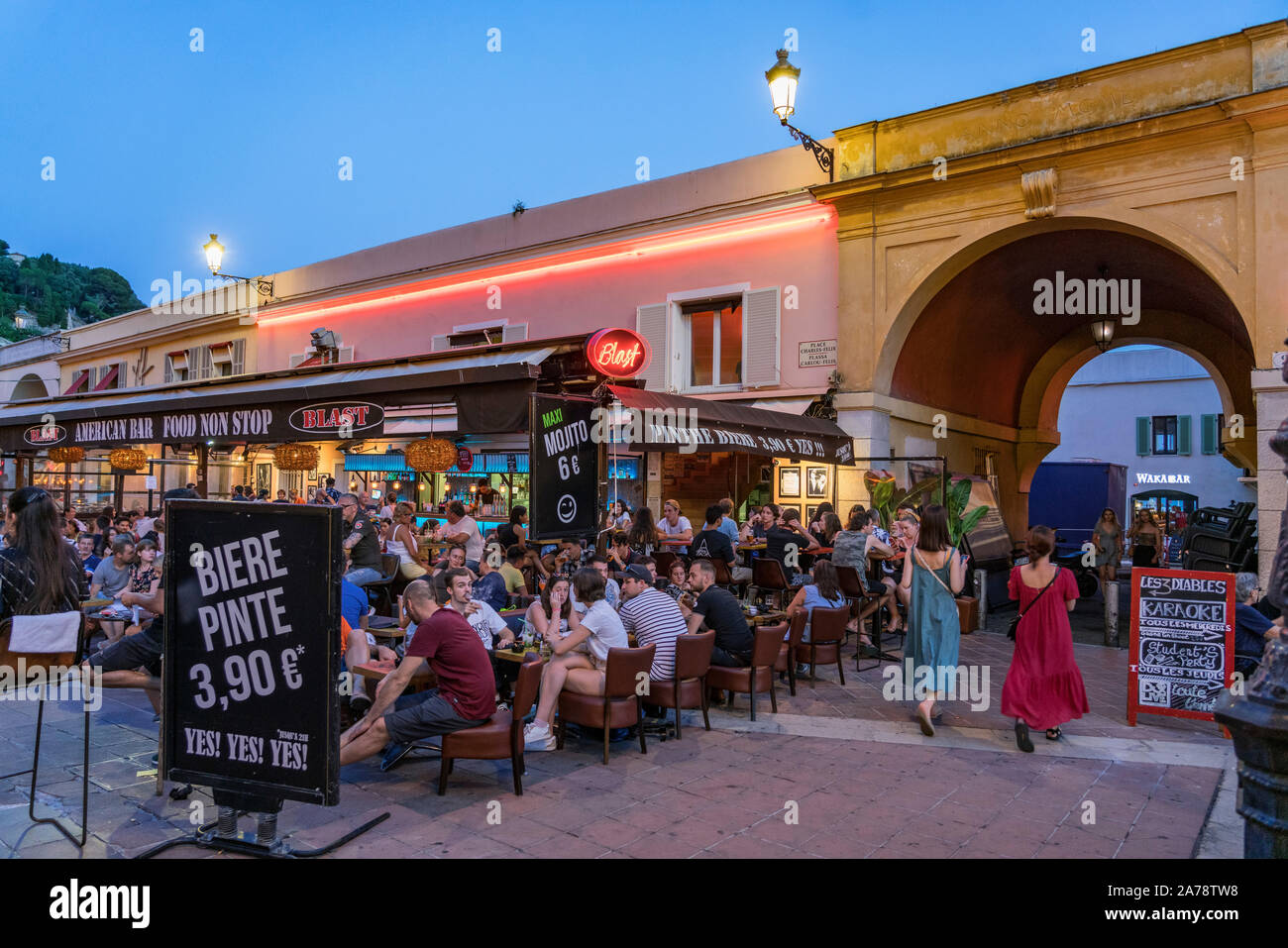 Le Blast Bar, Place Charles Félix, American bar in  Nice, France Stock Photo