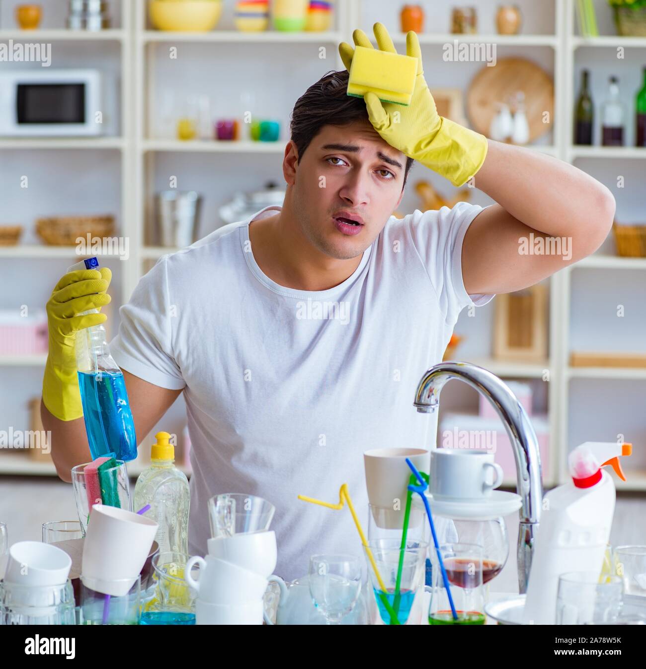 Man washing dishes Stock Photo - Alamy