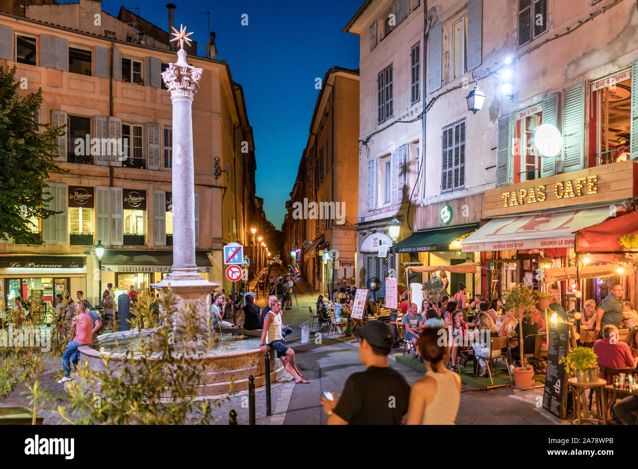Place des Augustins in Vieil Aix,  the old quarter of Aix en Provence, Bouches du Rhone, Provence, France Stock Photo