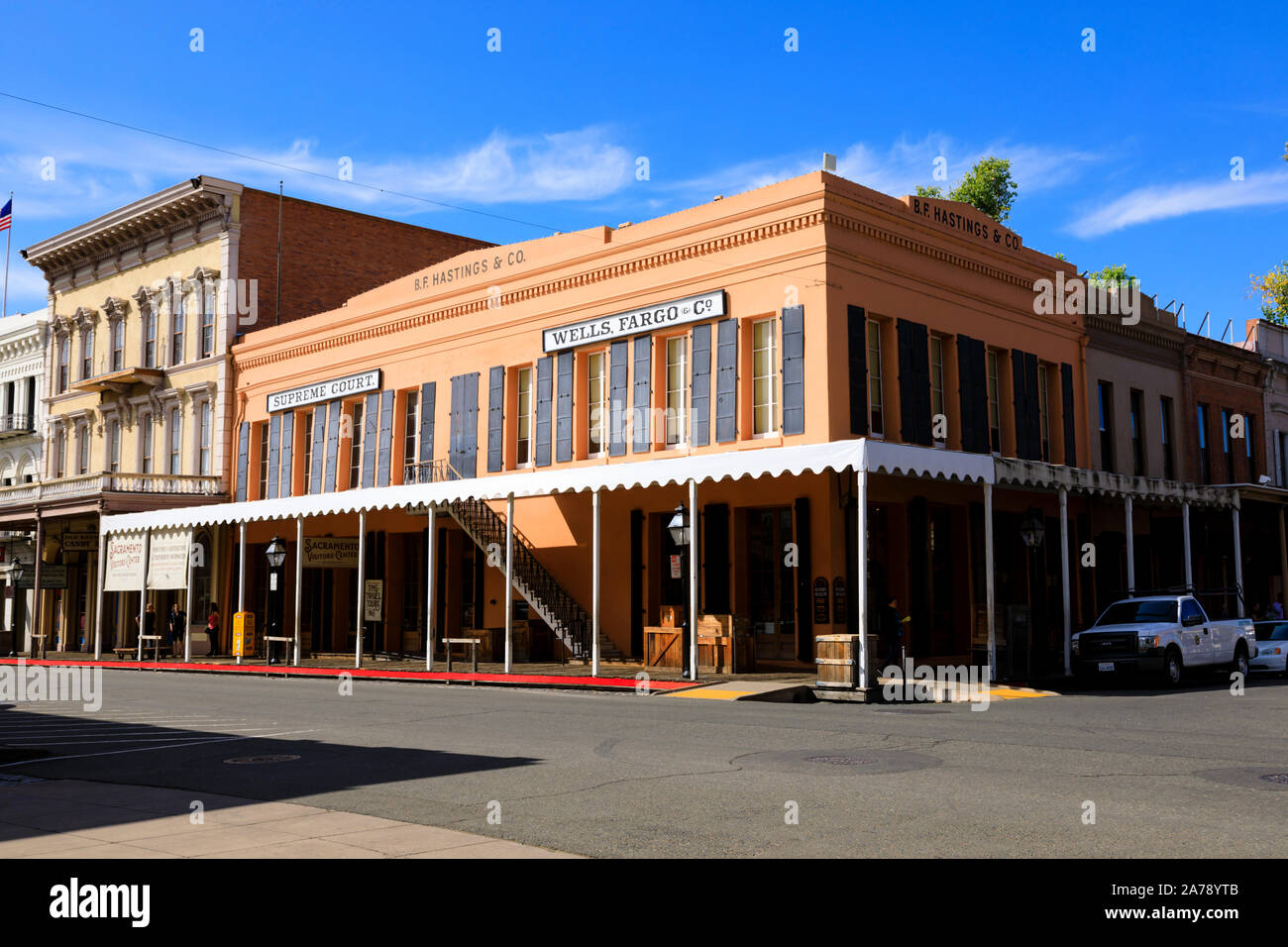 BF Hastings Wells Fargo & Co building, Old Town, Sacramento, State capital of California, United States of America. Stock Photo