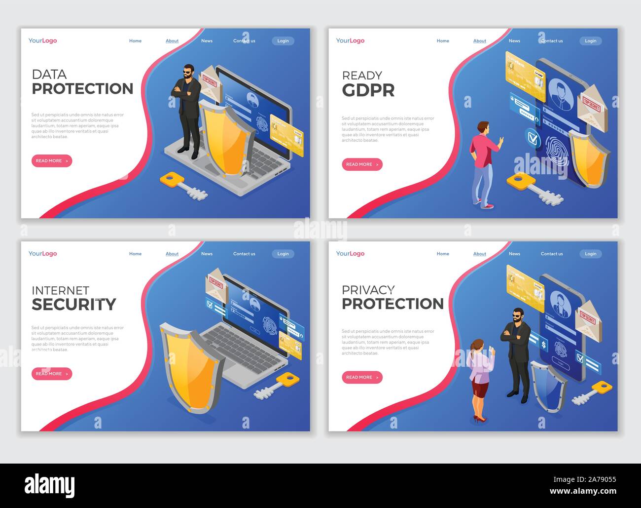 Personal Data Security Landing Page Template Stock Vector