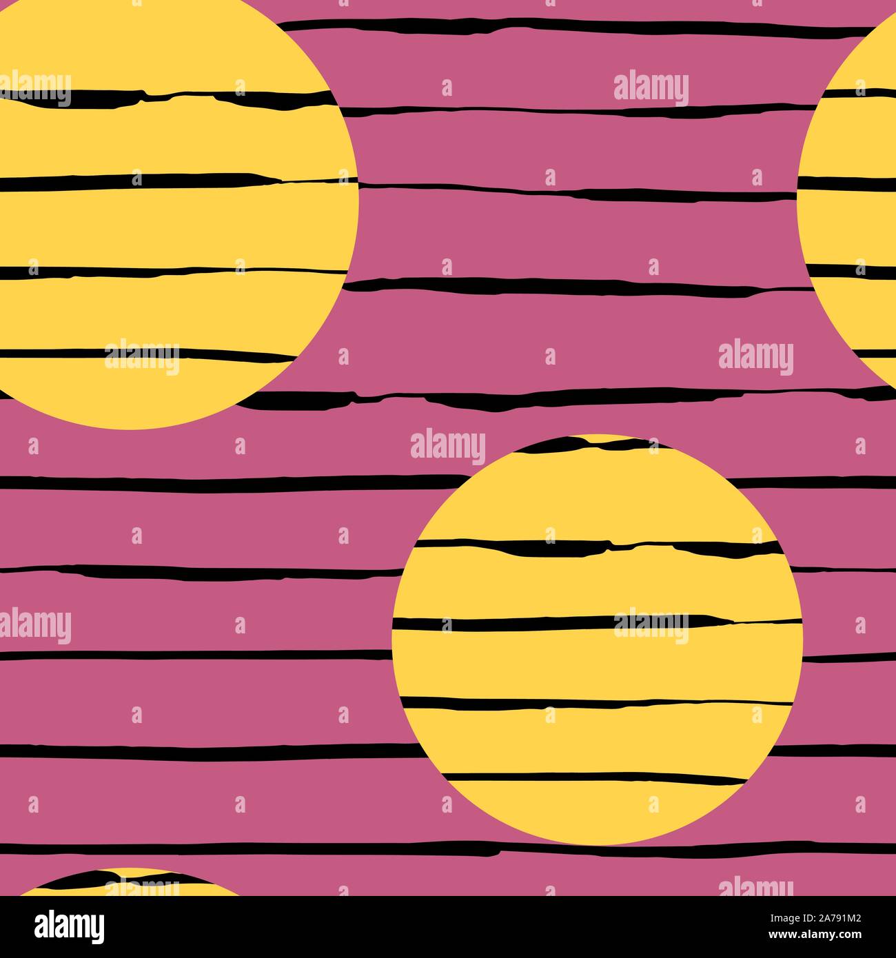 Handdrawn brush stroke seamless pattern with circle on pink background. Memphis style pattern. Abstract background. Stock Vector