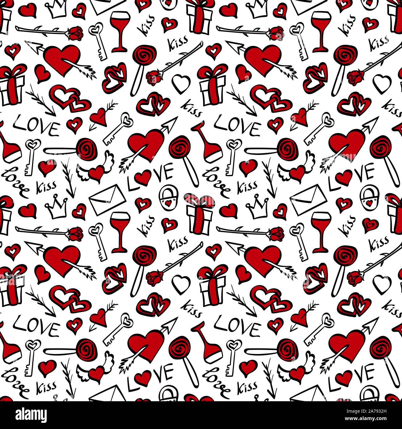 Small red hearts on white background seamless pattern for Valentine's Day  Stock Vector