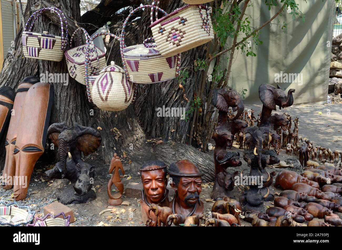 Traditional Btswanan  tribal art craft for sale at a street market Botswana Afrca Stock Photo