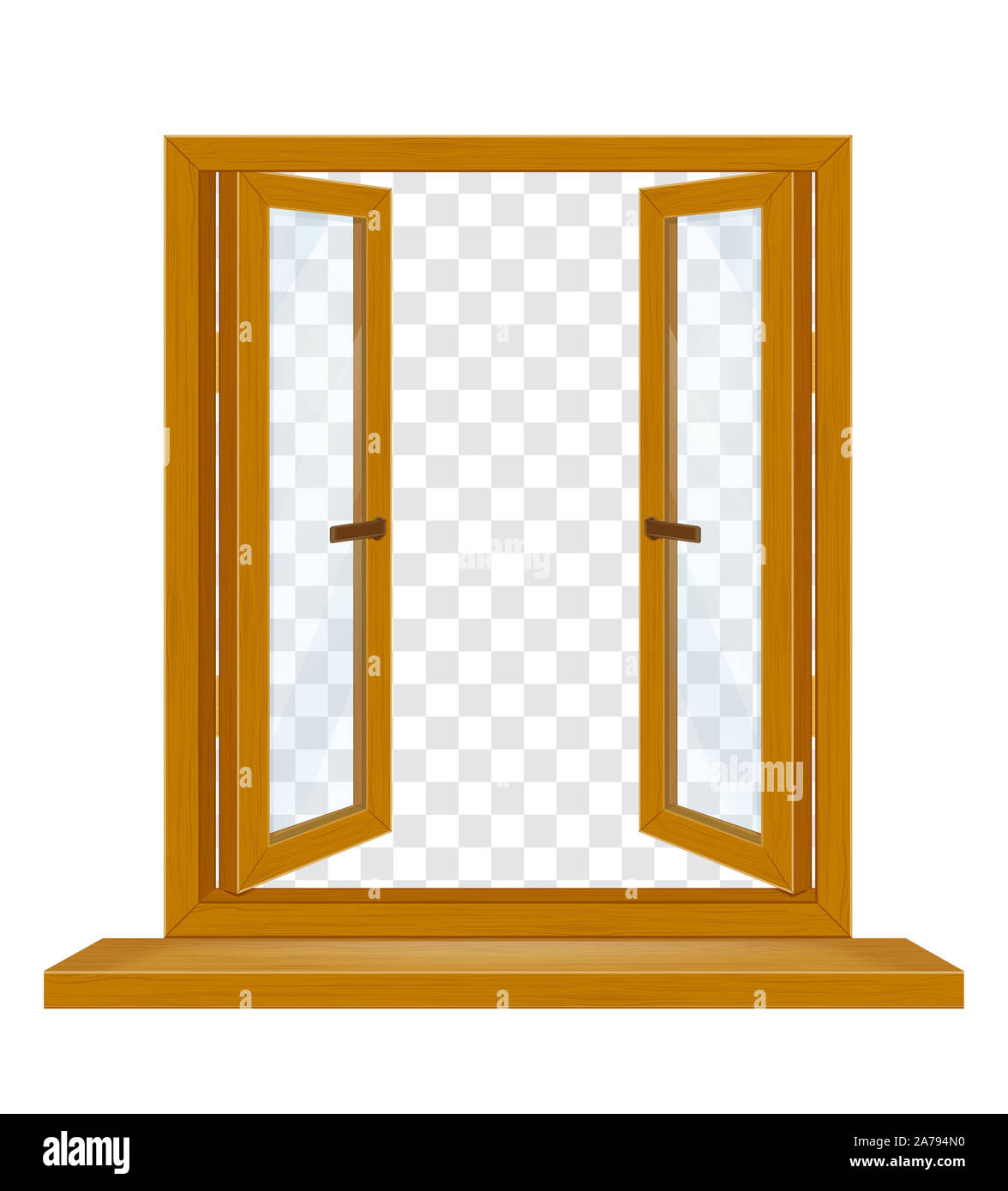 Translucent Window Drawing open wooden window with transparent glass for design vector ...