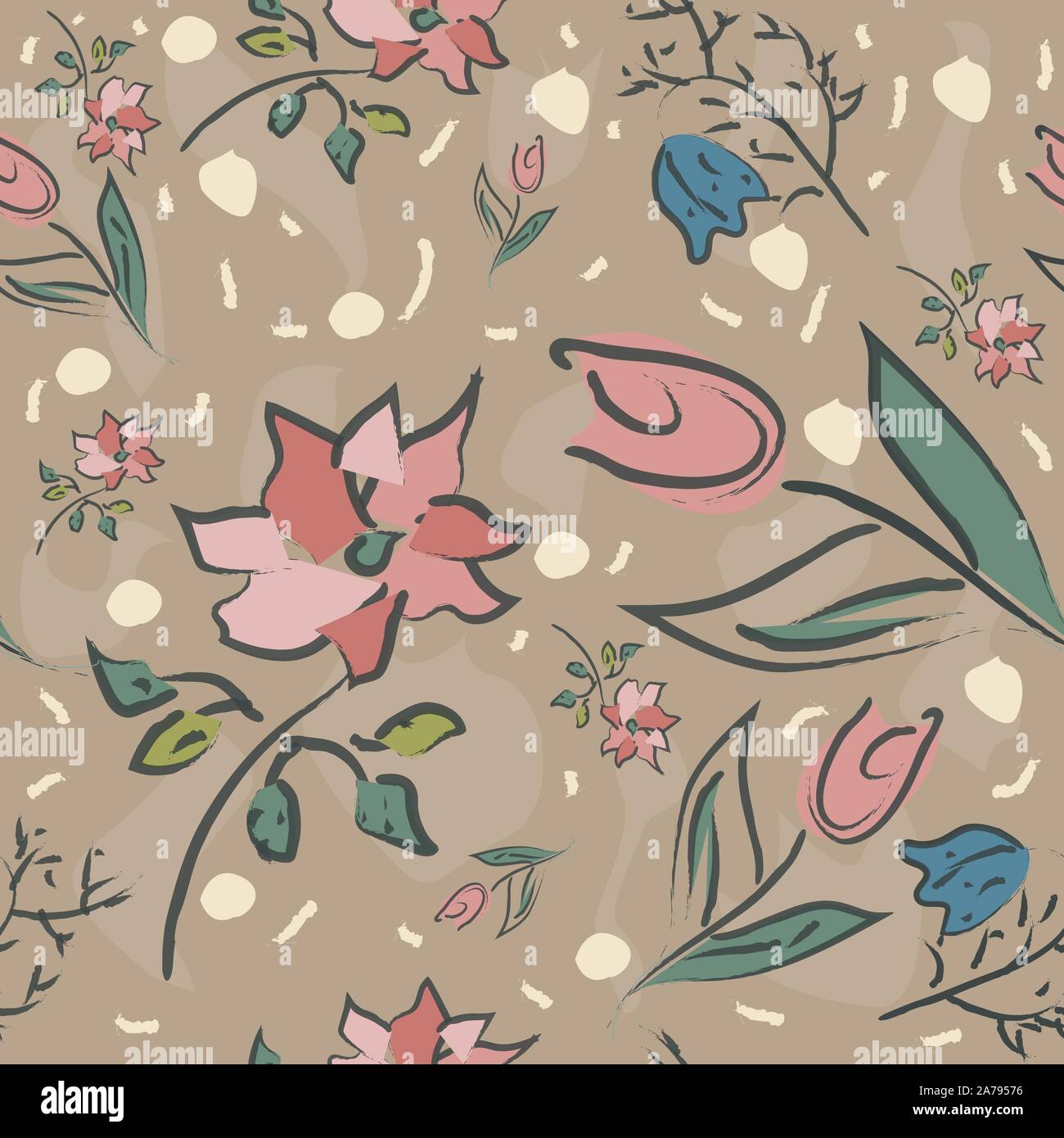 Trees with no leaves. Continuous Pattern. Partly Seamless. Vector Illustration Stock Vector