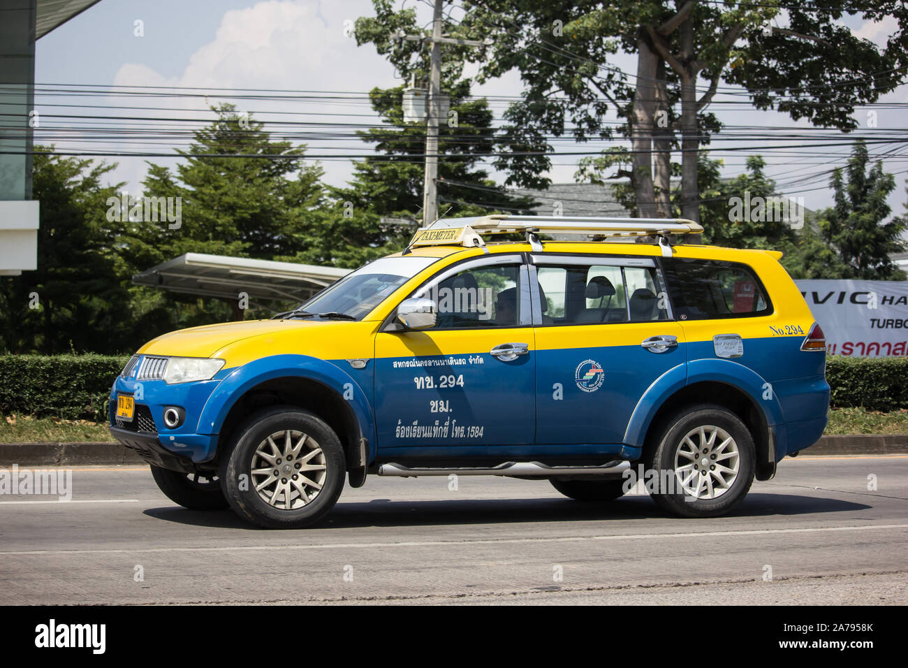 Chiangmai, Thailand -  October 10 2019:  City taxi Meter chiangmai,Mitsubishi Pajero, Service in city. Photo at road no.1001 about 8 km from downtown Stock Photo
