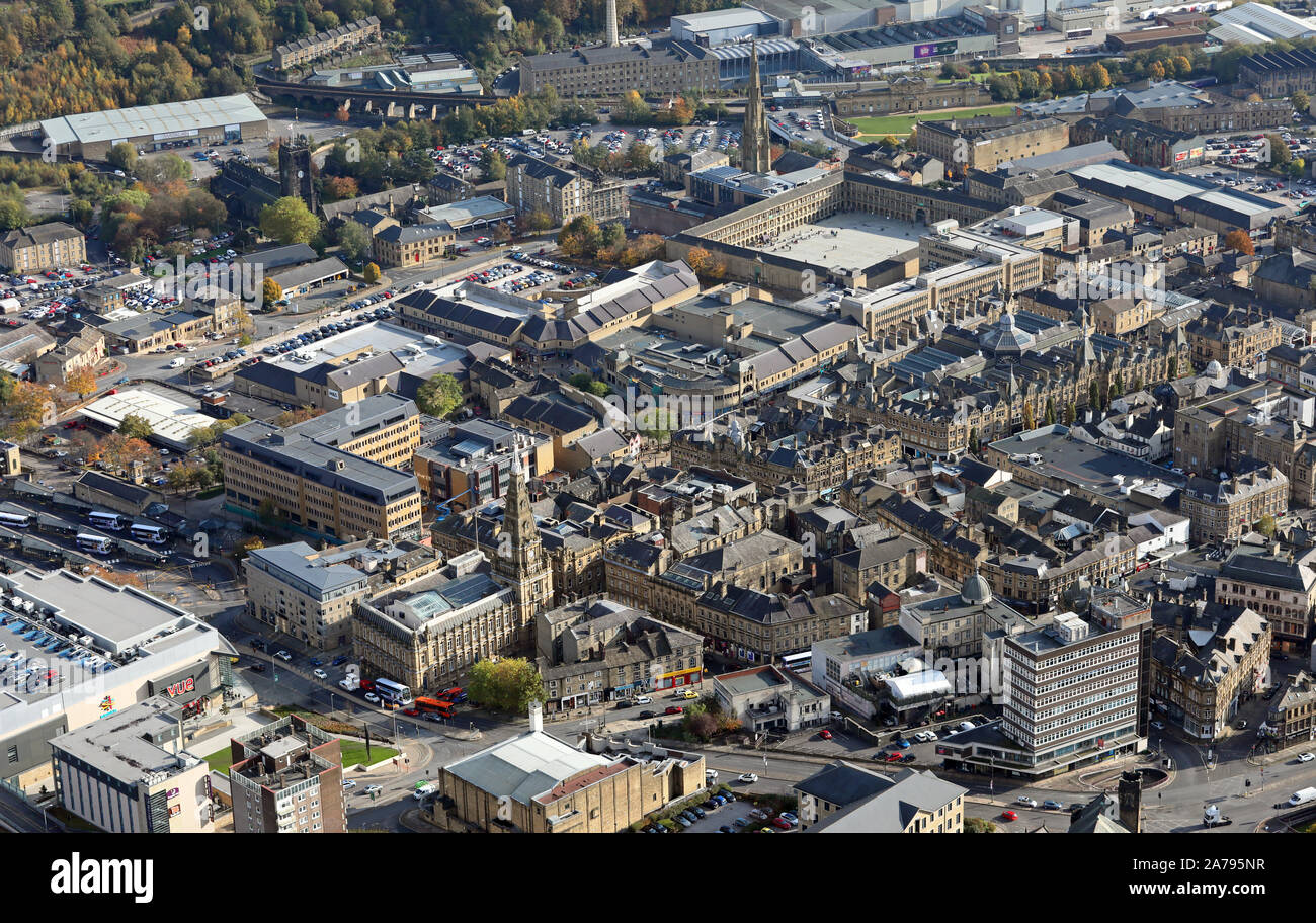 aerial view of Halifax town centre, West Yorkshire, UK Stock Photo