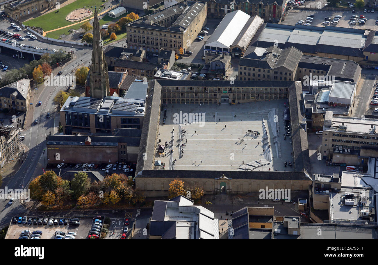 aerial view of The Piece Hall Halifax, West Yorkshire, UK Stock Photo