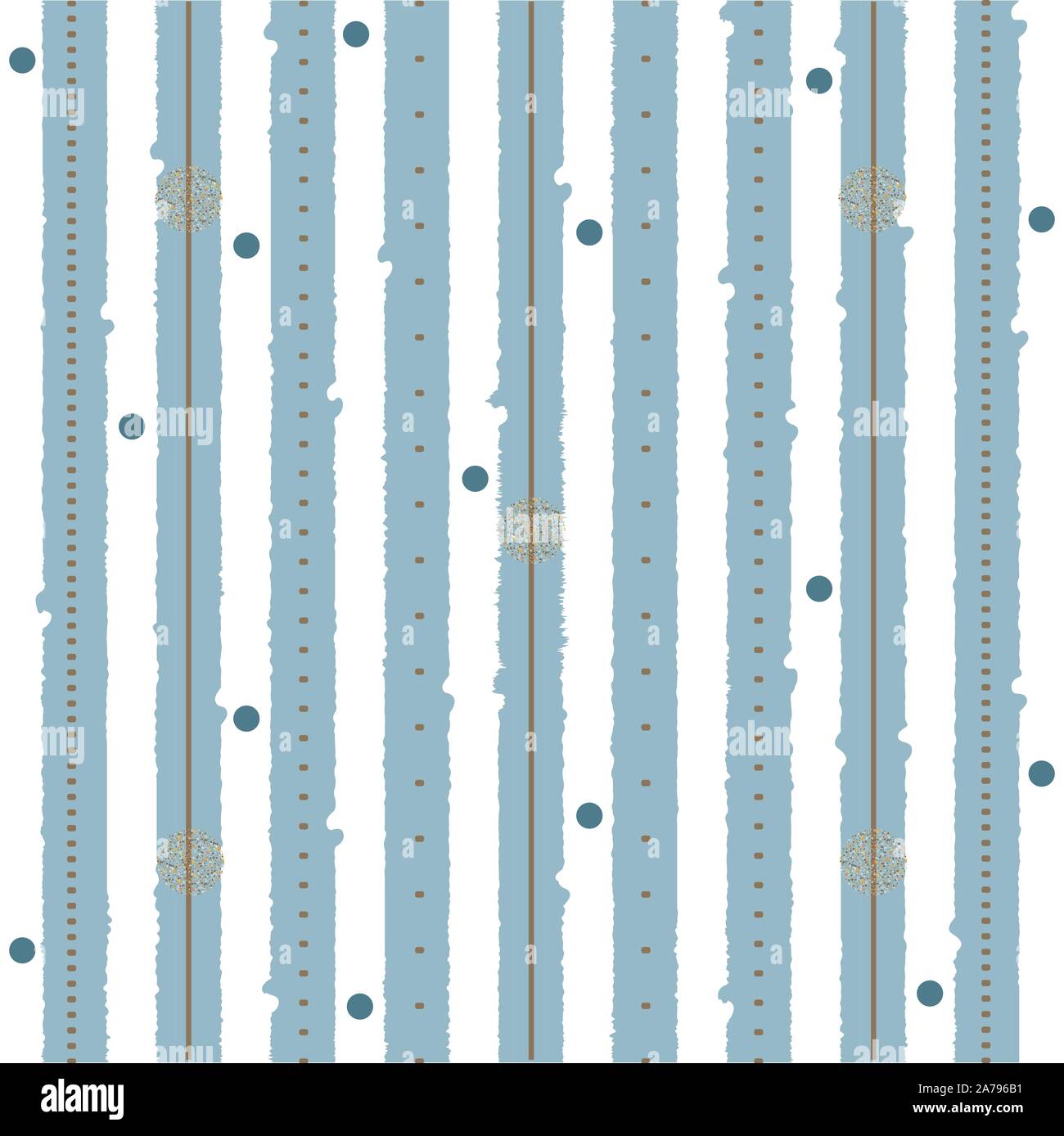 Cute Pattern with blue stripes and golden elements. Vector Illustration Stock Vector