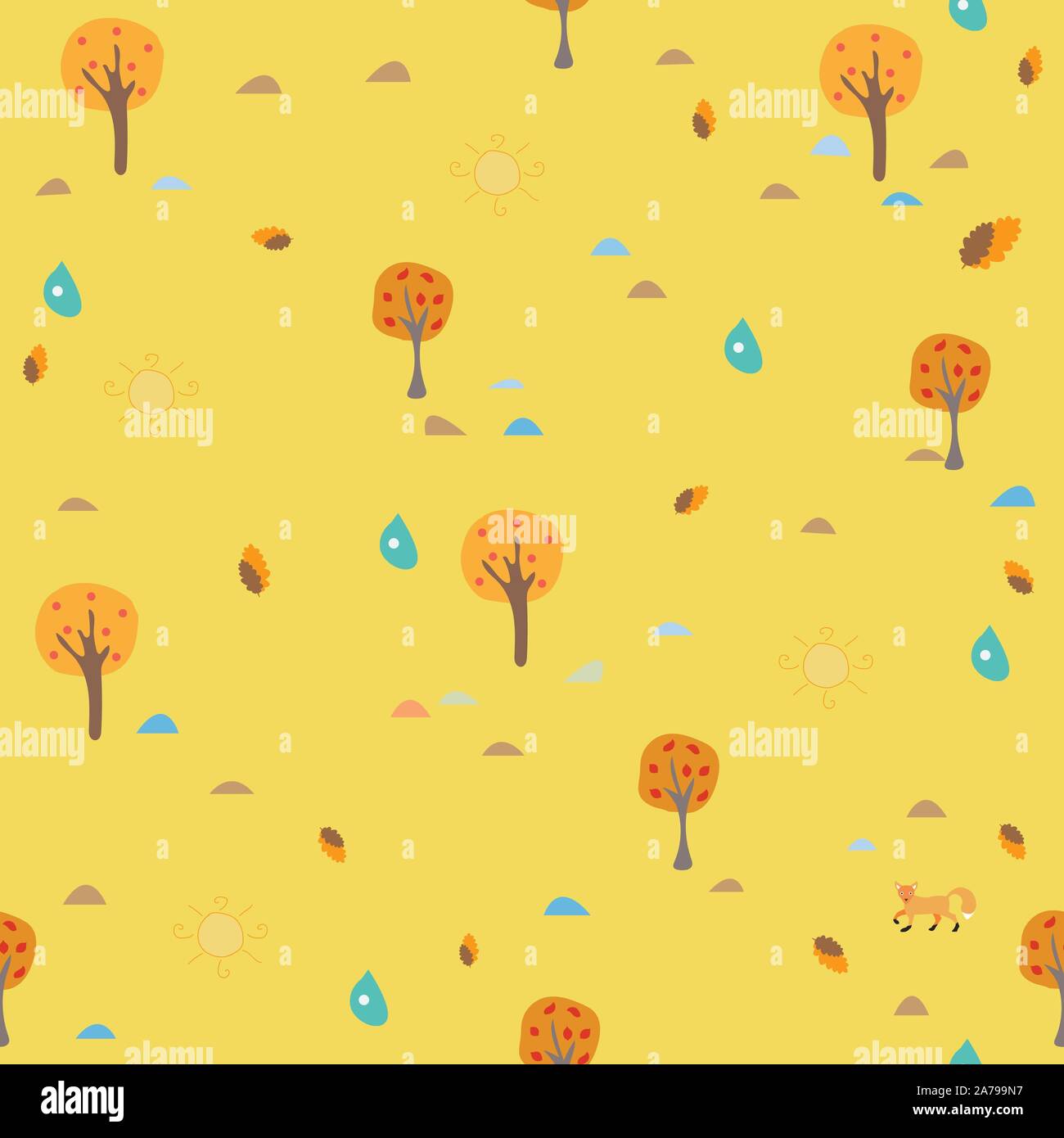 Cute Autumn Pattern with small trees on modern dotted background. Vector Illustration Stock Vector