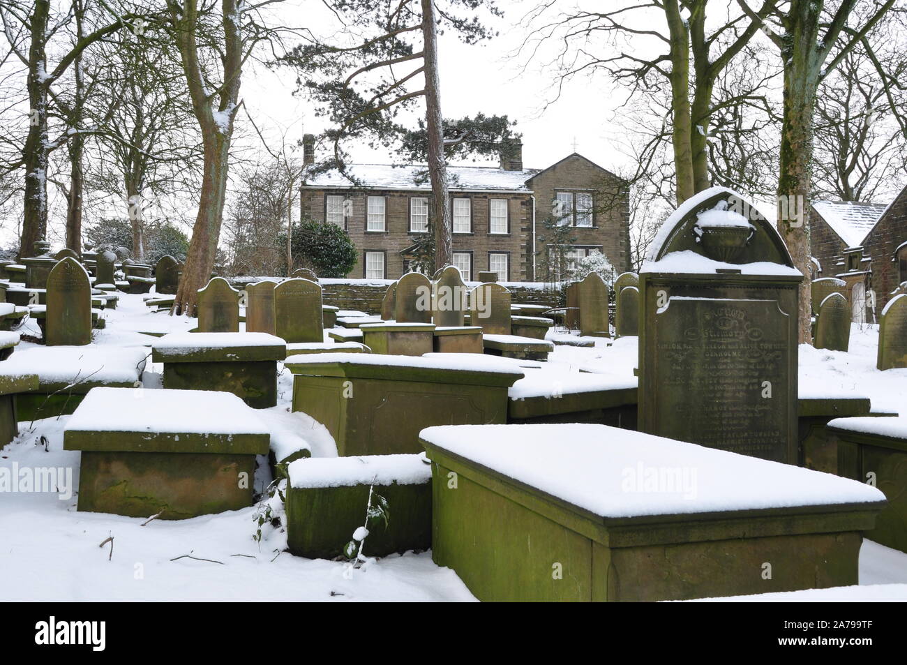 Snow on Haworth Parsonage Museum, Bronte country, Haworth Stock Photo ...